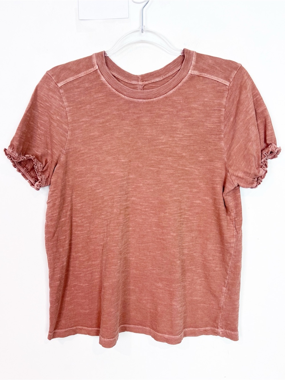 PILCRO ANTHROPOLOGIE BROWN SHORT PUFF SLEEVE T-SHIRT WOMENS SMALL